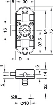 Încuietoare cu bară rotativă, Symo Piccolo-Nova, distanţa între placa frontală şi axa butucului 15 mm