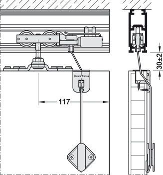 Mecanism de încuiere ușă cu obloane, Hawa Frontslide 60/A, set încuietoare de ușă cu obloane